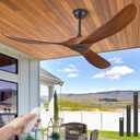 ABZ 52" Solid Wood Ceiling Fan, Outdoor, 3 Blade, No Light, Walnut, for Patio Living Room Bedroom Porch, Remote Control, Water Resistant (52 INCH, Walnut Wood)