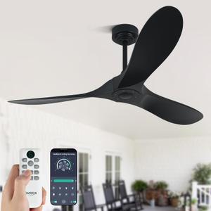 42" Black Ceiling Fan No Light – Outdoor & Indoor Fan with ABS Blades, Remote & App Control, 6-Speed Adjustable Reversible DC Motor for Patio, Porch