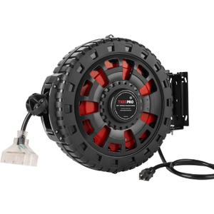 65FT Retractable Extension Cord Reel, 12AWG/3C SJTOW Heavy Duty Power Cord with Lighted Triple Tap Outlet, 15A, Swivel Removable Bracket for Wall/Ceiling Mount, UL Listed