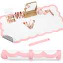 Teenyyou Makeup Mat for Vanity Protect Scalloped Makeup Mat Vanity Cover Top 2026 Graduation Gifts Dual-sided Dressing Table Pad Waterproof Mouse Pads for Dormitory Desk Desktop Table(Pink Edge)