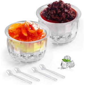 Chilled Dip Bowl Set with Ice for Serving, 2 Pack Ice Chiller Bowl with 4 Spoons for Chilled Pasta, Potato, Dressing, Fruit and Party