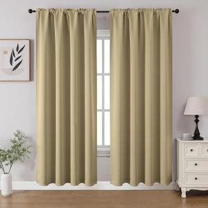 CUCRAF Beige Blackout Curtains 72 inch Length 2 Panels Set, Rod Pocket Room Darkening Drapes for Bedroom Living Room, Insulated Thermal Light Blocking Window Curtain (W52 x L72 Inch)