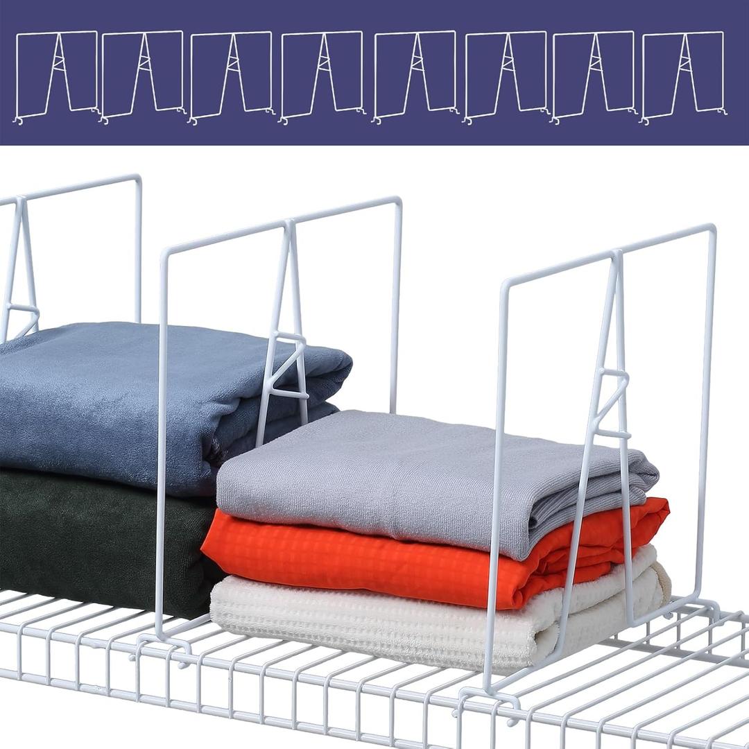 Wire Shelf Dividers - White Closet Organization & Storage Organizer - No Tool Shelf Divider for Wire Shelves - Metal Shelf Accessories  for 12 Deep Wire Shelves  Tall 12 Height  8 Pack