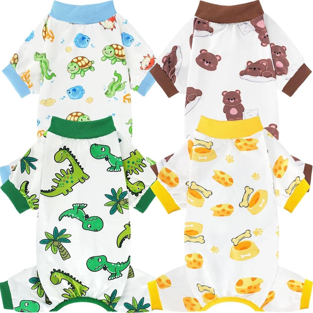 XPUDAC 4 Pack Dog Pajamas for Small Dogs, Puppy Clothes for Boy Girl Strechy Soft Pet Jumpsuit, Cat Onesiel-Small (Small(Chest-14" Back-10" Neck-9.5"))