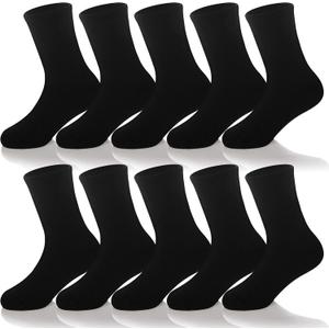 Kids Classics Crew Socks 10 Pairs Child Boy Girls Athletic Cotton Basic School Uniform Breathable Casual Sports Socks (9-12 Years, Black)