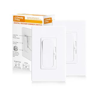 CLOUDY BAY LED Digital Dimmer Switch for LED Light/CFL/Incandescent, Phrase Cut Dimming 600 Watt max,Cover Plate Included,White,2 Pack