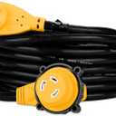 Camco PowerGrip 25-Ft 30 Amp RV Extension Cord w/90 Locking End - Features NEMA TT-30P Male & Marine-Style L5-30R Locking Female Connectors - Rated for 125V/3,750W - 100% Copper 10-Gauge Wire (55524)