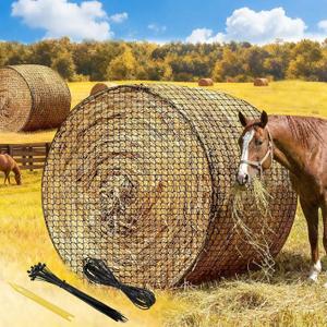 5x5 FT Round Bale Hay Net for Horses and Goats, Knotless Slow Feed Hay Net with 2 Inch Holes, Heavy Duty Hay Feeder Net Fits 4x5 and 5x5 Round Bales