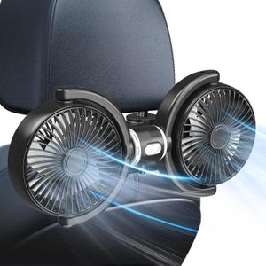 Trustnice USB Car Fan for Backseat for Kids, Dual Head Car Seat Fan Independently Controlled 360 Rotatable Powerful 3-Speed Vehicle rear headrest Air Circulation Cooling Fans for SUV Truck Sedan (Black+Grey)