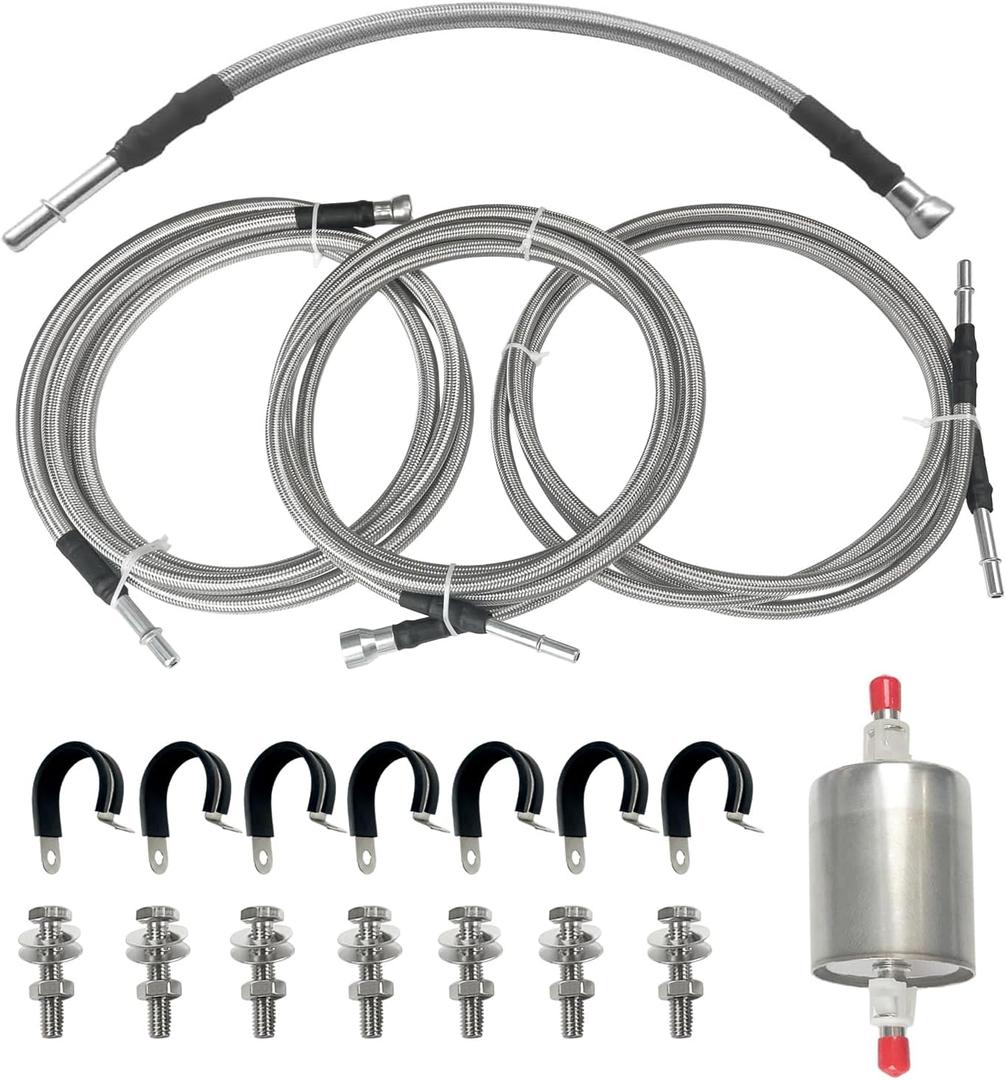 819-840 Fuel Lines Compatible with Chevy Silverado GMC Sierra 1500 2500 2500 HD 3500 1999 2000 2001 2002 2003 Flexible Stainless Steel Braided Fuel Line PTFE tubing Replace 15043857 15765803