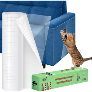 TOOSOFt Anti Cat Scratch Furniture Protector Clear Thicken Vinyl 196.9"x16.5" Couch Protector from Cat Claws - Single Sided Sticky Flexible Dog Tape for Furniture, for Couch Corner Door Walls Bed