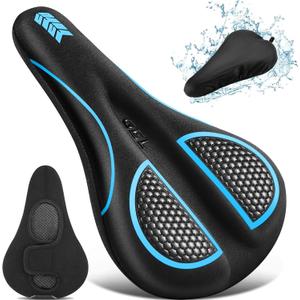 Bike Seat Cushion Gel Padded Bike Seat Cover Extra Soft Comfy for Men Women Comfort,with Peloton Stationary, Exercise, Mountain Bikes, Road & Electric (Blue)