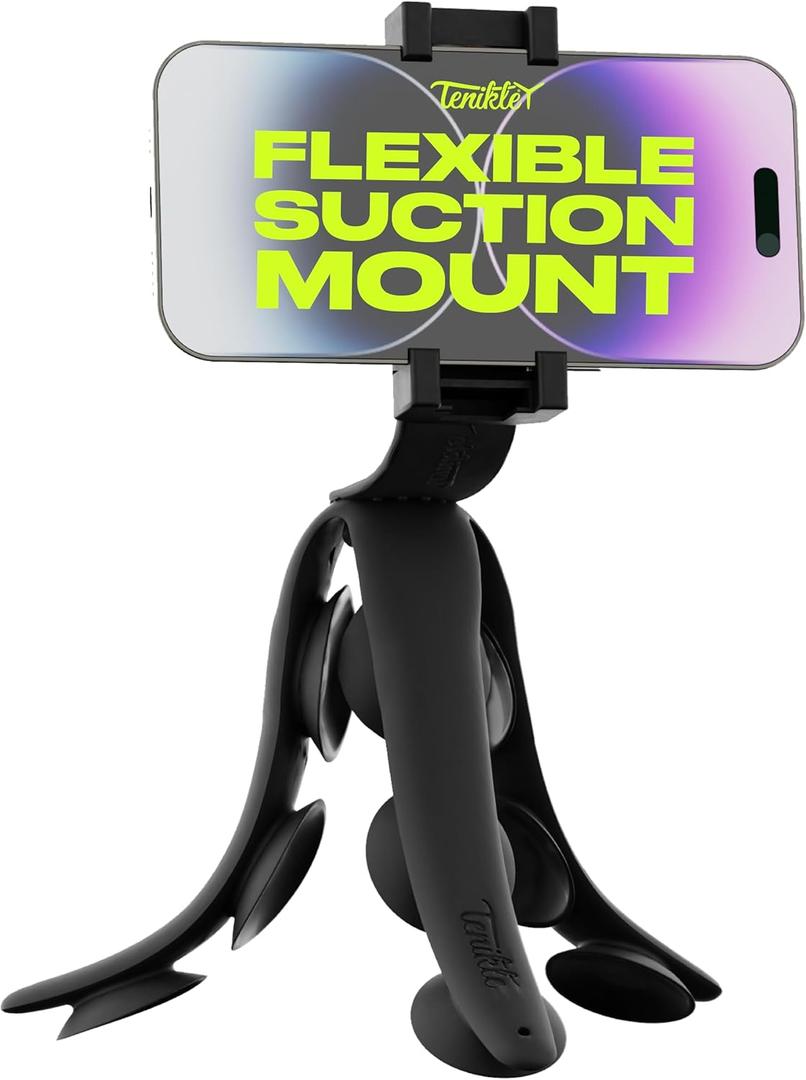 Tenikle PRO Jet Black - Flexible Tentacle Tripod for Mobile Phone and Action Camera GoPro, Insta360, DJI Osmo, Bendable Suction Cup Camera Mount & Holder, iPhone & Android Compatible