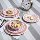 Melamine Dinnerware Sets - 12 Pcs Plates and Bowls Set,Unbreakable Dinner Dishes Set for 4,Lightweight, Dishwasher Safe, BPA Free,Indoor Outdoor use, Pink