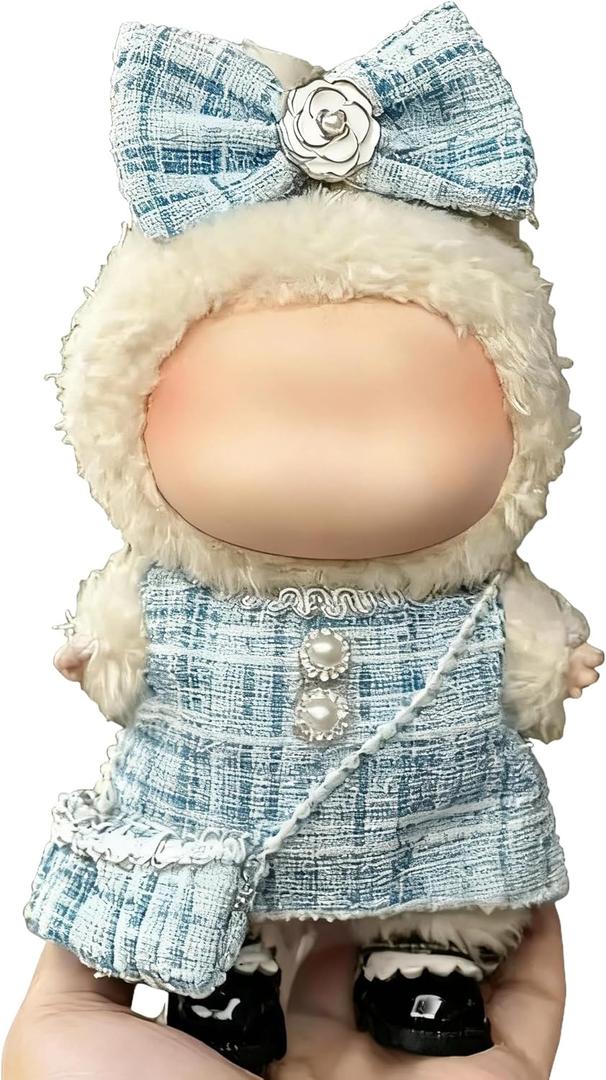 4 x Clothes for LABUBU 17cm Doll (NO Doll)NO Shoes, Outfit for LABUBU, Dress + Hairpin + Mini Bag Set for LABUBU Dress Up, Fashion and Premium Dolls Accessories for LABUBU (Style I)