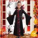 Vampire Costume for Girls Kid Halloween Carnival Fancy Black Dress for Cosplay (4-5 Years)