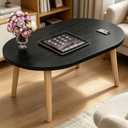 FAMIDGE Coffee Table, 23.6" Small Oval Coffee Tables for Small Space with 4 Solid Wood Leg, Floor Table Desk for Sitting on The Floor, Side Table Japanese Low Table for Living Room Apartment, Black, 23.6" X 15.8" X 16.3"