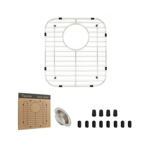 Kitchen Sink Grid 15,5"x12"  Heavy Duty Kitchen Sink Protector with Built-in Strainer & Rear Drain, Non-Slip Rubber Feet & Scratch Resistant Bottom Guard
