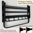 24in Towel Racks Shelf for Bathroom, Foldable Wall Mounted Towel Storage with 2 Towel Bar 9 Hook, Modern Rustproof Towel Holder with Shelves, Towel Hanger for Hotel Dorm Restroom RV Gym, Black