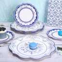 40 Pcs Paper Plates Chinoiserie Flower Scalloped Paper Plates 7 & 10 Inch Blue White Floral Disposable Plates for Wedding Birthday Spring Summer Party Table Supplies