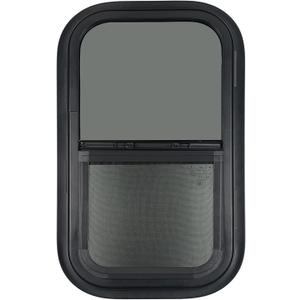 Vertical RV Window, 12" W x 18" H Tinted Sliding RV Window with Net Screen and Trim Ring, Suitable for 1-1/8" Thick Walls, DOT Approved