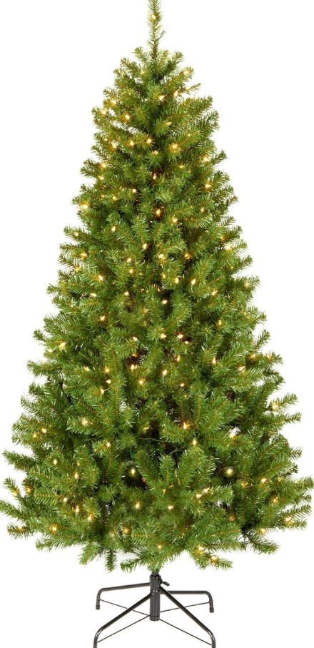 National Tree Company 6 ft Pre-Lit Flocked Acacia Artificial Christmas Tree, 300 Clear Lights, 840 Branch Tips, Includes Stand, Green