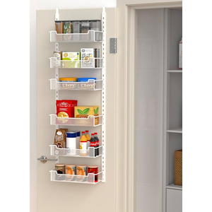 12.3" W Narrow Over the Door Pantry Organizer, 6-Tier Over the Door Organizer with Adjustable Basket, Pantry Door Organization for Pantry Kitchen Storage Room Spice Rack, White