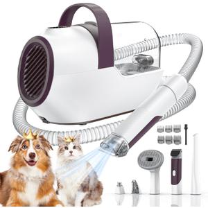 Dog Grooming Vacuum, Dog Grooming Kit with Pet Clipper Nail Grinder, 6 Pet Grooming Tools (Mushroom) (Caramel)