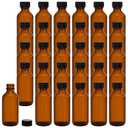 Bekith 30 Pack 2 oz Boston Round Glass Bottle with Black Caps, Amber