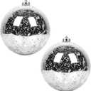 Extra Large Hanging Shatterproof Tree Ball Clear Christmas Ball Ornaments Decorative Mercury Ball with Tree Ornaments Hooks for Xmas Holiday Wedding Decoration (Silver,6inch/2Pcs (5.9)