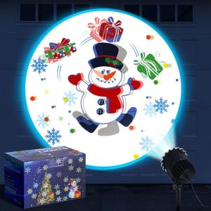 Christmas Snowman Projector Outdoor Light with 1 Film Slides Holiday LED Reflectors Waterproof Landscape Decorative Rotation Lighting Movement Projection Lamp for Yard Outside Decor
