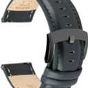 Leather Watch Bands Quick Release, Elegant Top Grain Leather Watch Straps for Men & Women, Choice of Color & Width - 18mm, 19mm, 20mm, 21mm or 22mm Wristbands Bracelet for Watch & Smartwatch (Dark Green (Black Buckle))