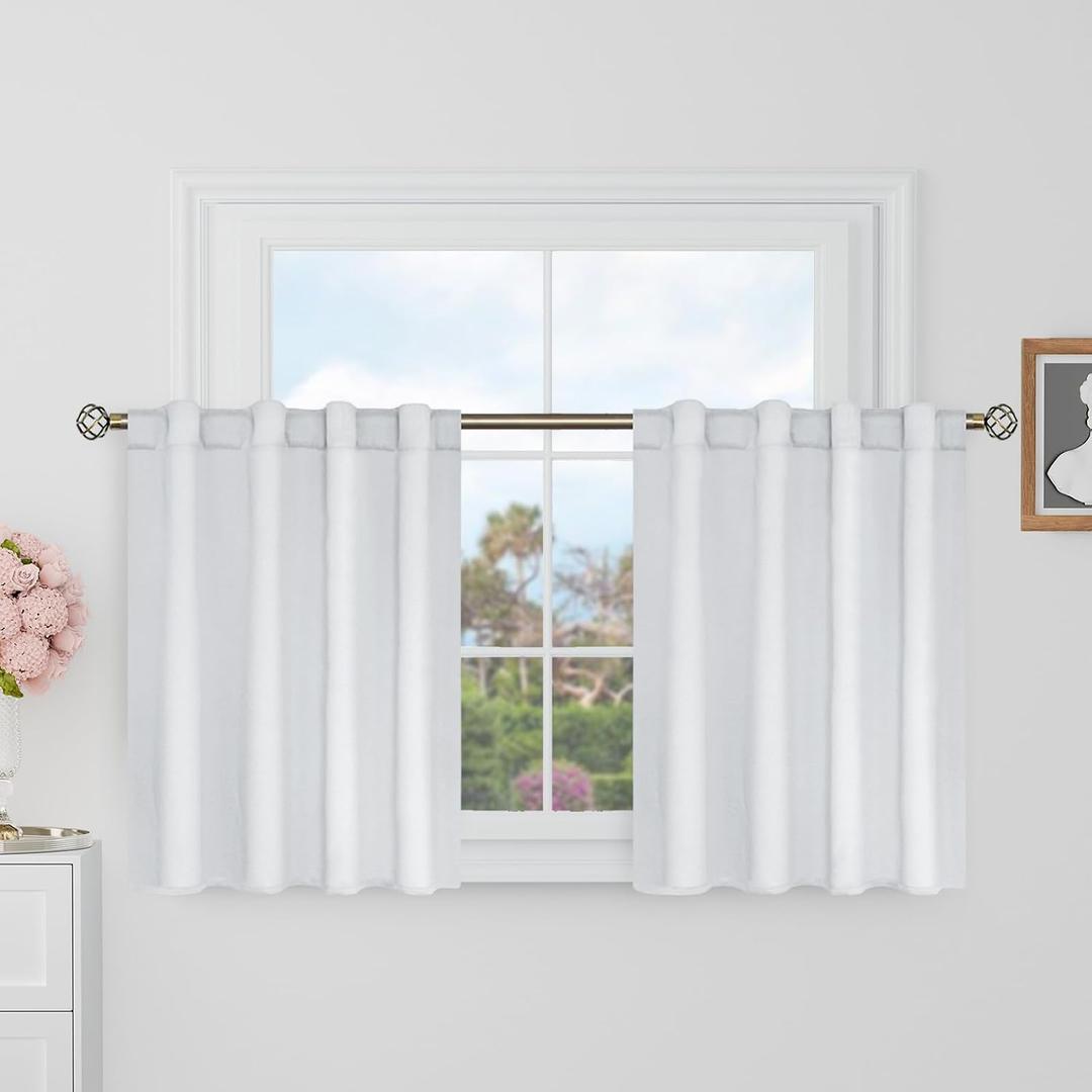 BGment Short Blackout Curtains 30 Inch Length for Small Windows - 34 x 30 inch Curtains Rod Pocket and Back Tab Thermal Insulated Room Darkening Curtains for Kitchen/Cafe, 2 Panels, Greyish White
