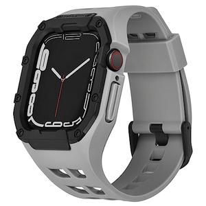 Nereides Compatible with Apple Watch Band 45mm 44mm, for iWatch Band Series 9/8/7/6/5/4/SE/SE2, Rugged Heavy Duty Case with Strap, Shockproof PC Frame Bumper Case for Men (Grey)