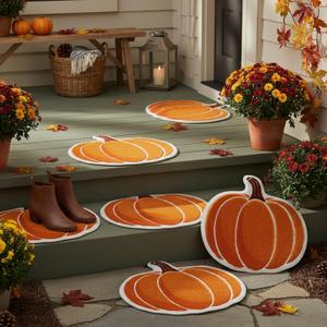 Haull 6 Pcs Fall Thanksgiving Bathroom Rugs Decorations for Home, Autumn Pumpkin Rugs Bulk Orange Washable Nonslip Mat Decor for Living Room Doorway Farmhouse Thanksgiving Neighbor Gift, 16 x 16 Inch