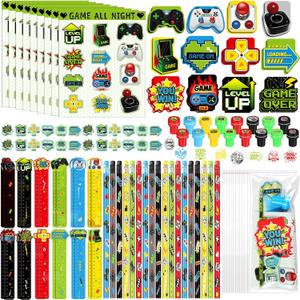 Cholemy 168 Pcs Video Game Party Favors Include Gaming Mini Notebook Gamer Birthday Sticker Pencil Stamper Ruler Eraser for Boy Teen Game Gifts Classroom Rewards Favor Party Supplies Decor(Bright)