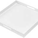 Glossy White Sturdy Acrylic Serving Tray with Handles-24x24Inch-Serving Coffee,Appetizer,Breakfast,Butler-Kitchen Countertop Tray-Makeup Drawer Organizer-Vanity Table,Ottoman Tray-Decorative