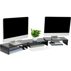 Mind Reader Dual Monitor Stand, Desktop Organizer, Laptop Riser, Office, MDF, 51.25"L x 9.25"W x 4.75"H, Black