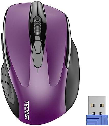 TECKNET Wireless Mouse, 2.4G Ergonomic Optical Mouse, Computer Mouse for Laptop, PC, Computer, Chromebook, Notebook, 6 Buttons, 24 Months Battery Life, 2600 DPI, 5 Adjustment Levels Purple