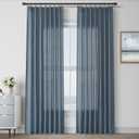 Dark Blue Pinch Pleat Linen Curtains 84 Inch Length 2 Panels Set for Bedroom Dinging Room Semi Sheer Boho Farmhouse Neutral Window Curtains 84 Inches Long for Living Room Nursery 40x84