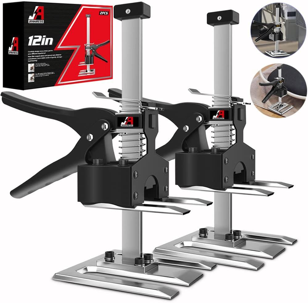 Labor Saving Handle 2 Pack,12 in Construction Jack,Multifunctional Furniture Lifter Jacks for Installing Cabinets and Wall Tile Height Adjuster Handheld Tool, Load 440LBS (Black)