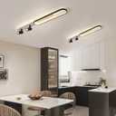 Modern LED Ceiling Light with 2 Spotlights 50W Black Linear Ceiling Light with Remote Control Dimmable (3000-6000k) 39.3Inch Room Ceiling Lamp for Living Room Bedroom Kitchen Laundry Hallway, Black-39.37in-1pack