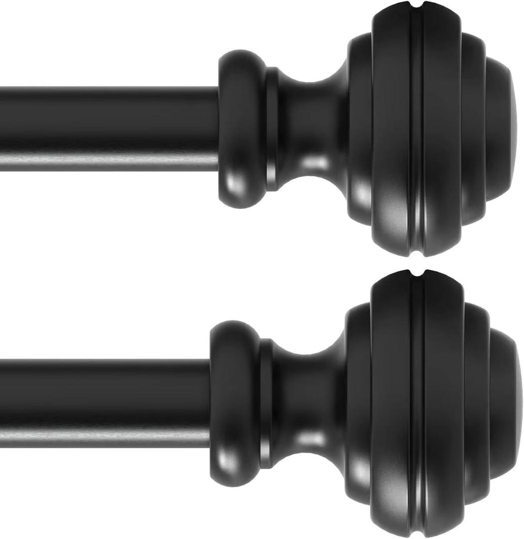 Curtain Rods for Windows 48-84 inch,3/4 inch Heavy Duty Adjustable Decorative Curtain Rod with Modern Finials,2 Pack Window Rods for Bedroom, Living Room,Patio and Kitchen (Black)