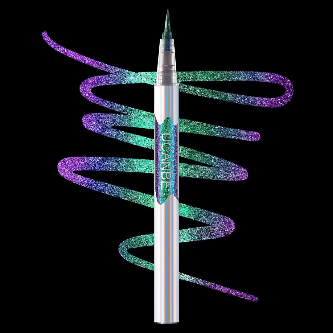 Multichrome Liquid Eyeliner - Metallic Chrome Glitter Chameleon Color Shifting, Glide on Smooth,Waterproof, Long-lasting, Smudge-proof, Green Cyan Blue