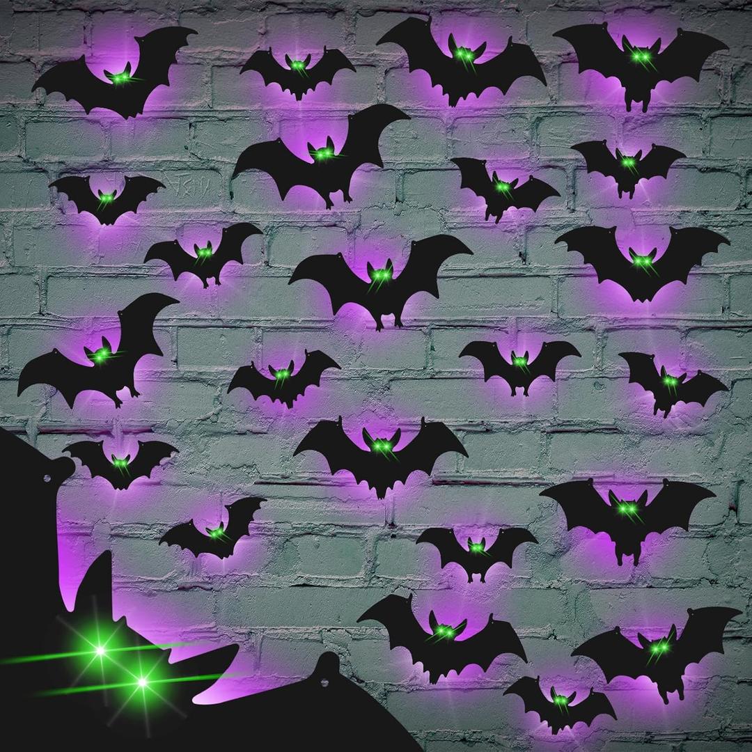 48 Pack Halloween 3D Bats Decorations Wall Stickers with Glow in Dark Eyes 8 Different Style Removable PVC LED Bat Wall Stickers for Indoor Outdoor Home Window Door Garage Decor Party Supplies