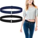 SATINIOR 2 Pack Women Elastic Stretch Belt Invisible Belts with Flat Buckle for Jeans Pants Dresses (Black, Dark Blue)