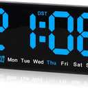 9.5 Inch Large Digital Wall Clock with LED Display, Auto DST, Dual Alarm with Snooze, Adjustable Brightness, Temperature & Date Display, Wall Mount or Desk Clock for Bedroom, Living Room, Office,-Blue