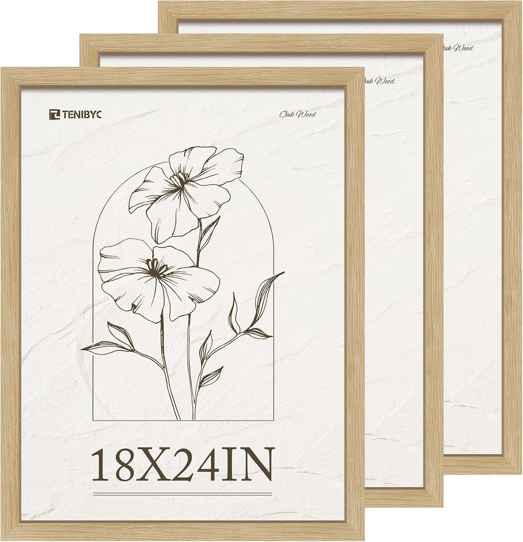18x24 Poster Frame, Oak Wood, 3 Pack, Gallery Wall Hanging