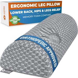5 STARS UNITED Knee Pillow for Back Sleeping  Memory Foam Cushion for Sciatica Pain Relief  Under Leg Support for Sleeping on Back  Half Moon Bolster for Bed, Gray (Standard, Grey)