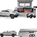 1/32 PickTruck Toy for Kids, Pickup Trailer RV Model Kit with Beach Motorcycle, Diecast Metal RV Car Model Pickup Truck Toy with Sound/Light/Pull Back Power, Ideal Gift for Boys Aged 6 and Up (Silver)